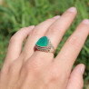Bague trillion haute argent ciselé et pierre Agate verte T55 réglable