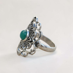 Bague fleur de lotus en argent et Agate verte T53