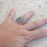 Bague fleur de lotus en argent et Agate verte T53