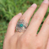 Bague fleur de lotus en argent et Agate verte T53