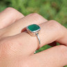 Petite bague pierre carrée Agate verte et argent T55