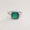 Petite bague pierre carrée Agate verte et argent T55