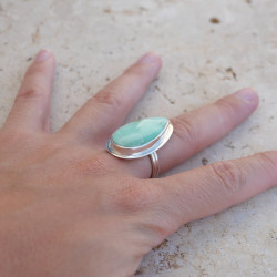 Bague goutte argent lisse et pierre Chrysoprase T55