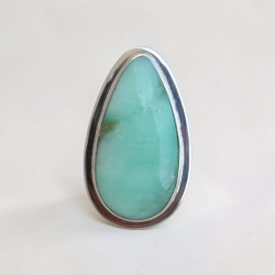 Bague goutte argent lisse et pierre Chrysoprase T55