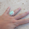 Bague ovale argent lisse et pierre Chrysoprase T53