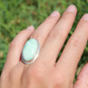 Bague ovale argent lisse et pierre Chrysoprase T53