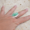 Bague argent lisse et pierre Chrysoprase oblongue T56