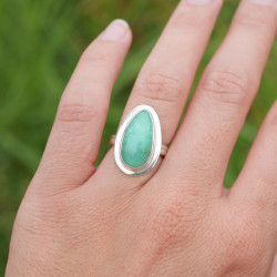 Bague goutte en Chrysoprase et argent lisse T51