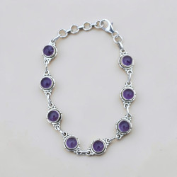 Bracelet argent strié 8 pierres rondes en Améthyste