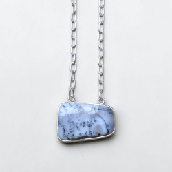 Collier chaîne argent et pendentif en AGATE DENDRITE (blanc)