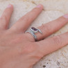 Bague argent plumes et pierre brute en Grenat T62