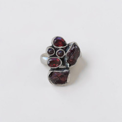 Bague argent 6 pierres naturelles Grenat T55 réglable
