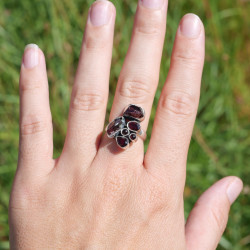 Bague argent 6 pierres naturelles Grenat T55 réglable