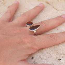 Bague ouverte en argent et 2 cabochons en Grenat T59