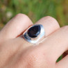 Bague large pointe argent et pierre facettée en Grenat T56