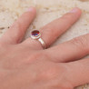 Bague en argent et pierre ronde en Grenat facettée T51
