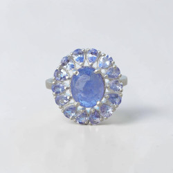Bague fleur argent et 15 pierres griffées en Tanzanite T60