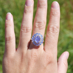 Bague fleur argent et 15 pierres griffées en Tanzanite T60