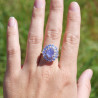 Bague fleur argent et 15 pierres griffées en Tanzanite T60