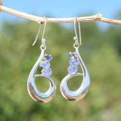 Grandes boucles en argent et 3 pierres Tanzanites