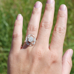 Bague plateau argent et Aigue marine brute T51