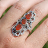 Longue bague argent ajouré & travaillé et 3 pierres Cornaline T61