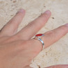 Bague asymétrique argent et pierre navette en Cornaline T61