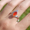 Bague asymétrique argent et pierre navette en Cornaline T61