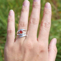 Bague serpent ajouré argent et pierre Cornaline T54