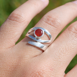 Bague serpent ajouré argent et pierre Cornaline T54