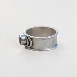 Anneau large mixte argent et pierre ronde Cornaline T58