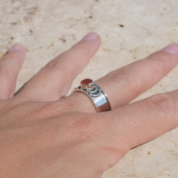 Anneau large mixte argent et pierre ronde Cornaline T58