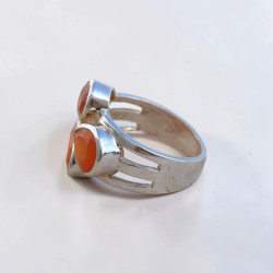 Bague 3 pierres facettées Cornaline et argent T54