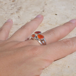 Bague 3 pierres facettées Cornaline et argent T54