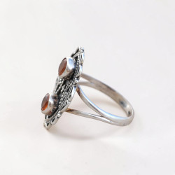 Bague style ancien argent oxydé et 2 pierres Cornaline T58