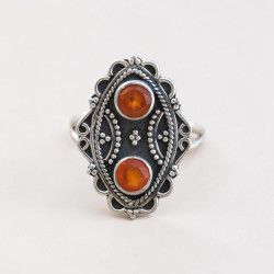 Bague style ancien argent oxydé et 2 pierres Cornaline T58