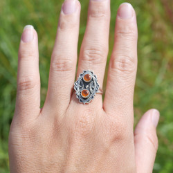 Bague style ancien argent oxydé et 2 pierres Cornaline T58