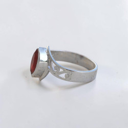 Bague pointe ajourée argent et pierre navette Cornaline T56