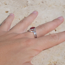 Bague pointe ajourée argent et pierre navette Cornaline T56