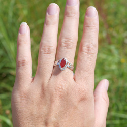 Bague pointe ajourée argent et pierre navette Cornaline T56