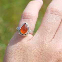 Petite bague goutte argent double et pierre Cornaline T48