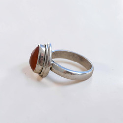 Petite bague goutte argent double et pierre Cornaline T48