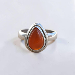 Petite bague goutte argent double et pierre Cornaline T48