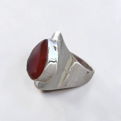 Bague large pointe argent et pierre facettée Cornaline T51