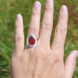 Bague large pointe argent et pierre facettée Cornaline T51