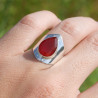 Bague large pointe argent et pierre facettée Cornaline T51