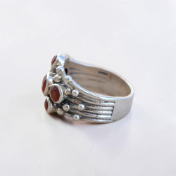 Bague argent travaillé 5 pierres rondes Cornaline T56