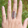 Longue bague argent ajouré 5 pierres en Cornaline T62