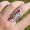 Longue bague argent ajouré 5 pierres en Cornaline T62