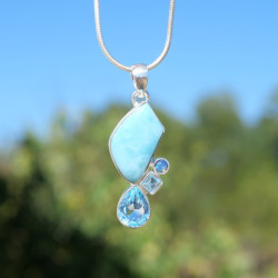 Pendentif argent 4 pierres Larimar Topaze bleue et Opale
